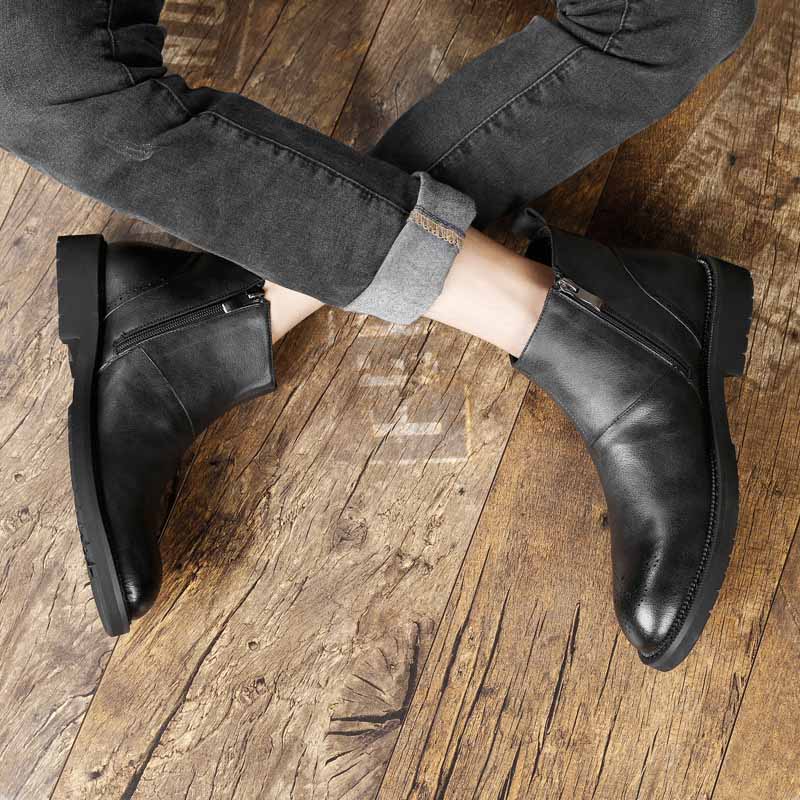 Botines de cuero genuino para hombres botas de vestir de cuero de vaca con cremallera