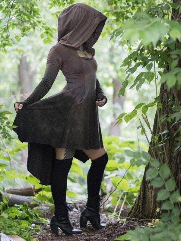 Vintage Vintage gefärbte Baumwoll-Mischung Casual Hooded Dress