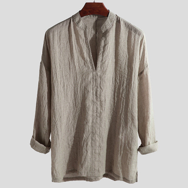 Leichtes Herrenhemd aus Leinen mit V-Ausschnitt