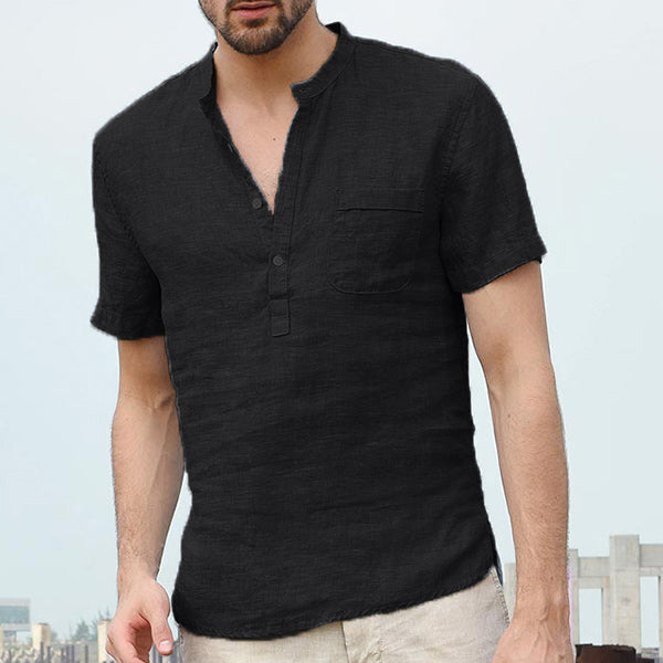Atmungsaktives Kurzarmhemd mit schmalem Kragen aus Leinen für Herren