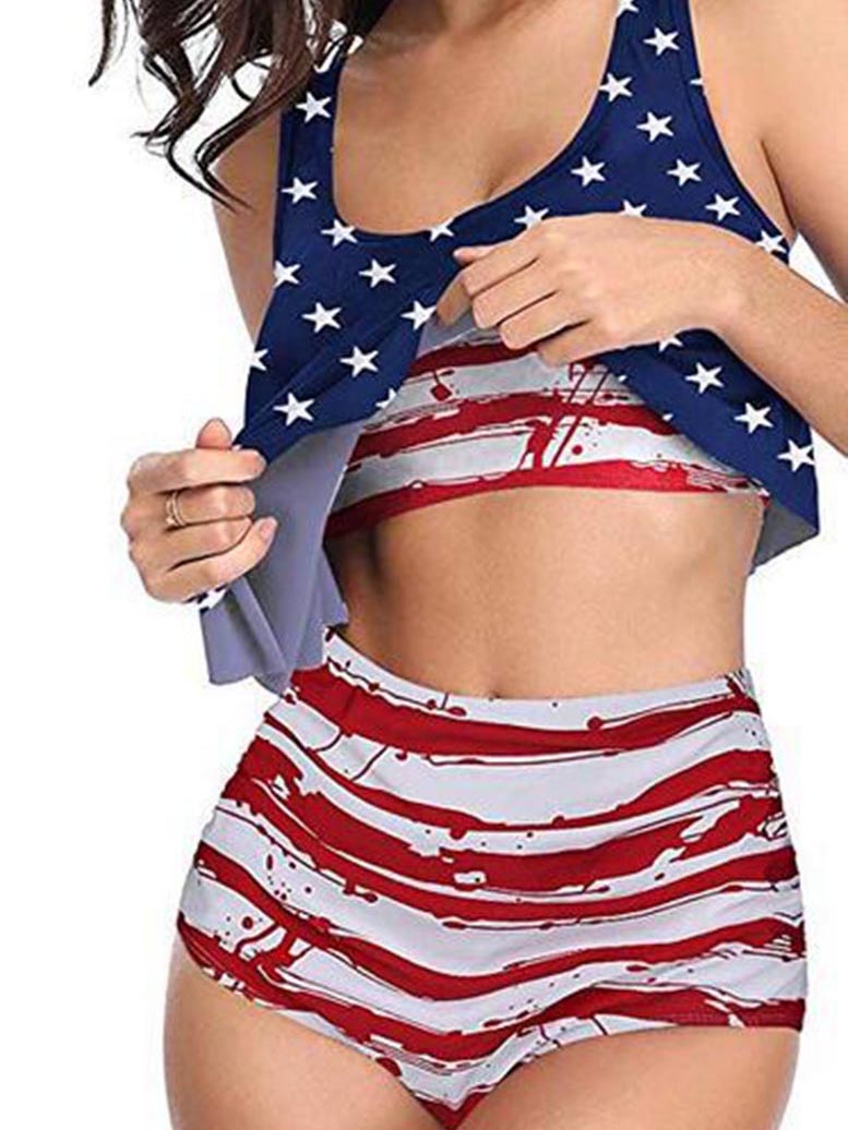 American Flag Print Sexy Badeanzug mit hoher Taille