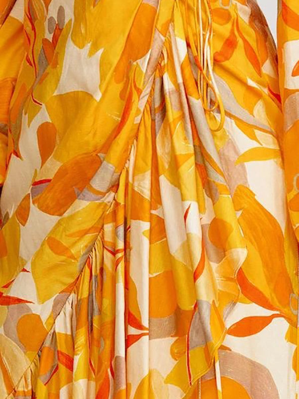 Boho Ballonärmel Asymmetrische Saum Abendparty Maxikleid
