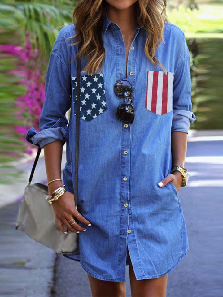 America Flag Pocket Denim Shirt