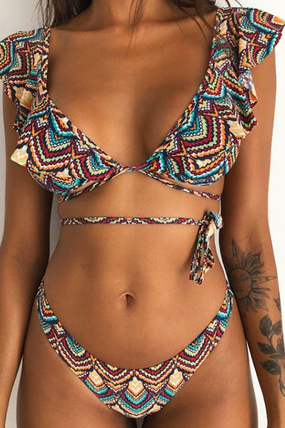 Floral lace frill bikini set