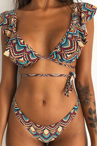 Floral lace frill bikini set