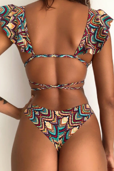 Floral lace frill bikini set