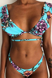 Floral lace frill bikini set