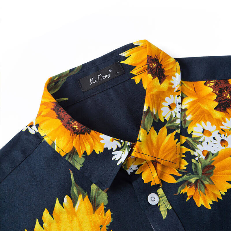 Men&#39;s Fashion Street Style Sunflower Printed Short Sleeve Cotton Shirts