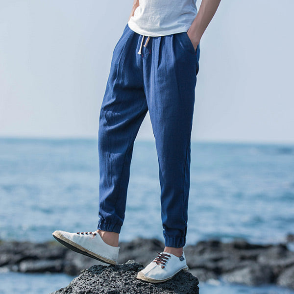 Pantalones finos de lino y algodón para hombre