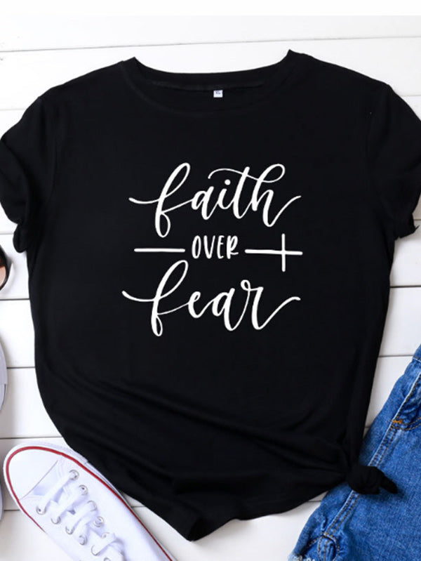 Camiseta cómoda de algodón Faith About Anxiety para mujer con manga corta