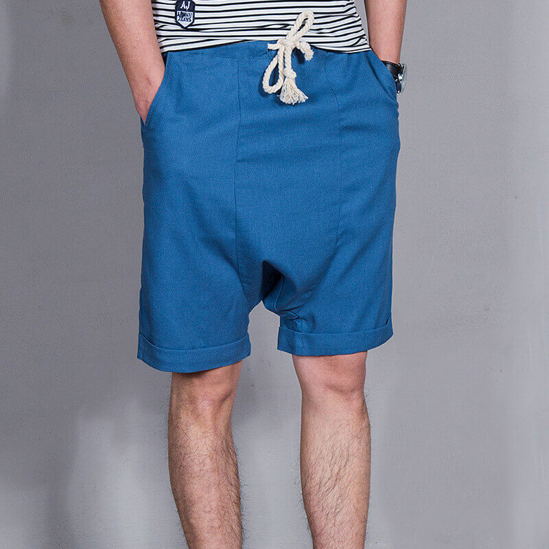 Herren Sommer Cool Casual Kordelzug Low Crotch Leinen Harem Shorts