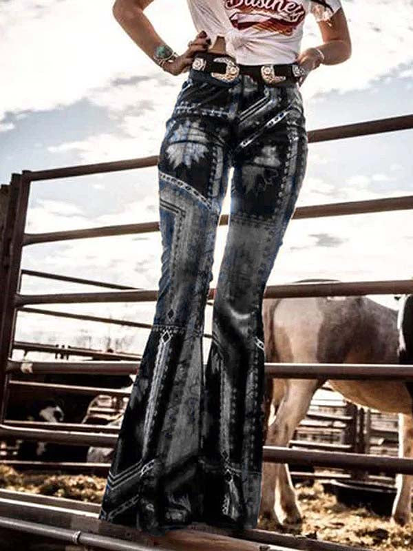 Moteriškos vintažinės margintos atsitiktinės kelnės