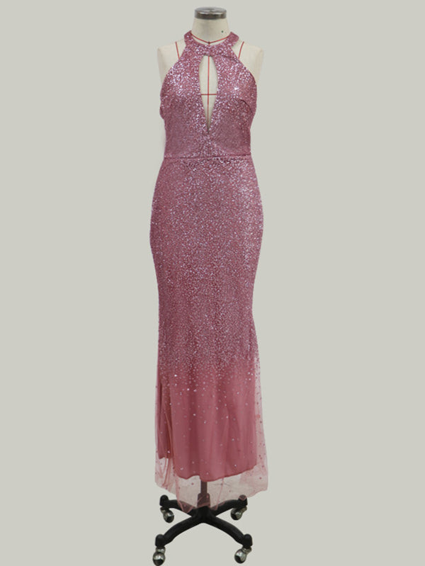 Sparkle Criss Cross Vestido largo de noche sin espalda Fiesta de baile Vestido