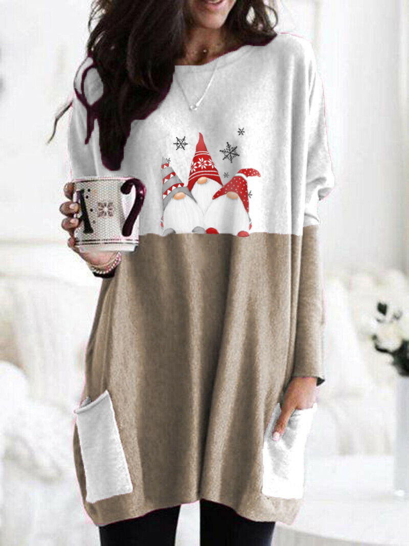 Vestido escandinavo para mujer con estampado enano navideño