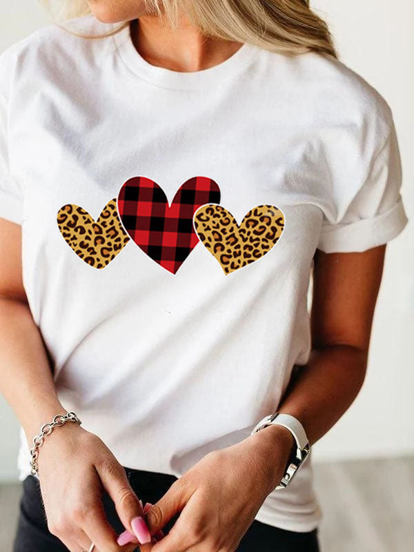Camiseta de manga corta con estampado de leopardo y corazón