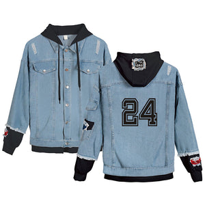 24 Bedruckte Jeansjacke mit Kapuze, getäfelte, gefälschte 2-teilige Oberbekleidung