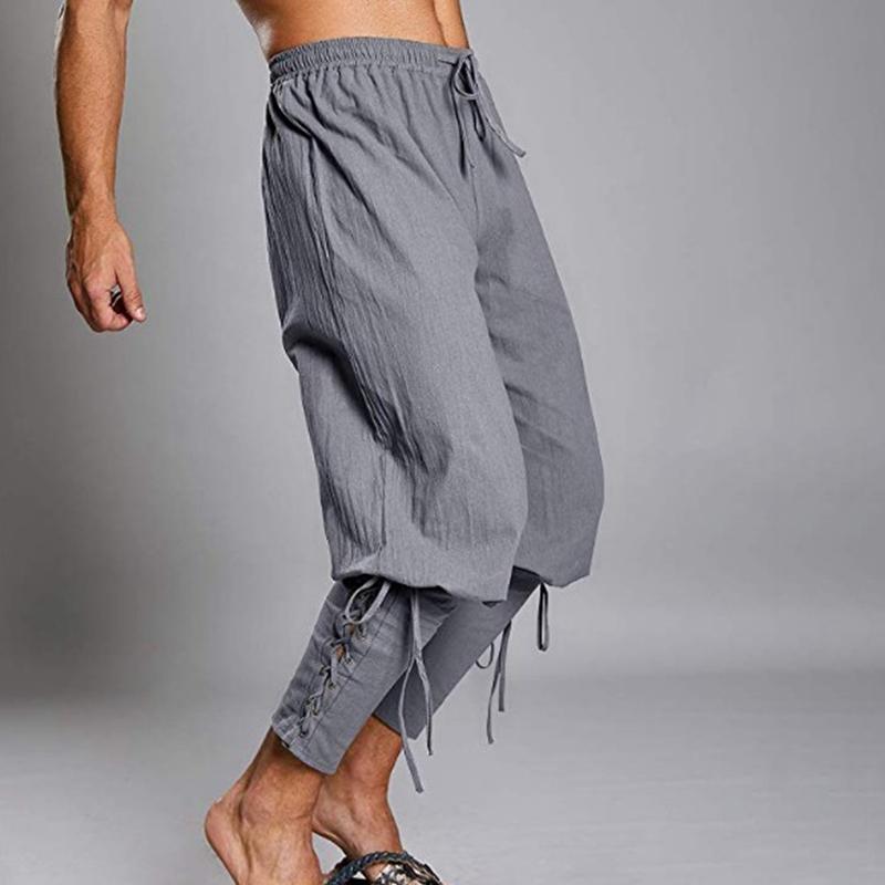 Hippie de verano para hombre Casual Super Soft Rope Cintura elástica Cintura Ligero Pantalones de lino