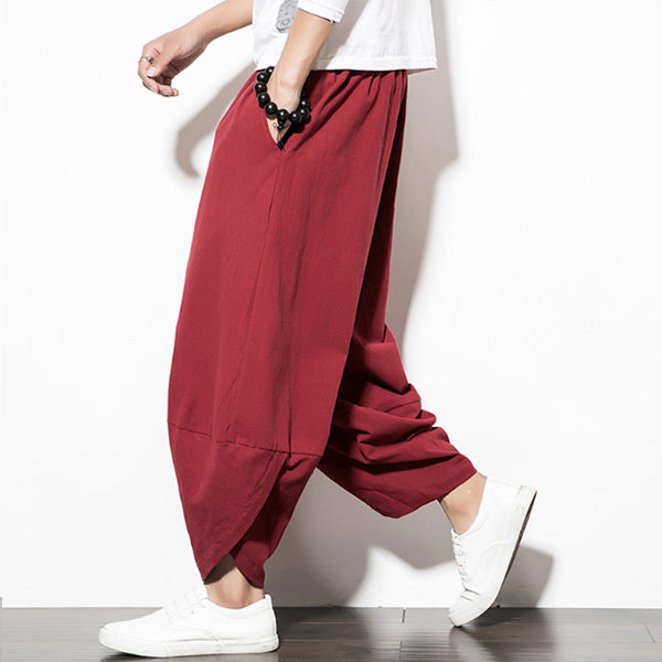 Pantalones casuales de color sólido para hombres, confeccionados en algodón y lino