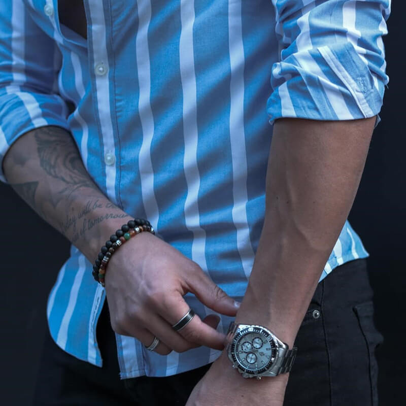 Vyrų mados gatvės stilius Patogūs, ploni, dryžuoti medvilniniai marškiniai ilgomis rankovėmis