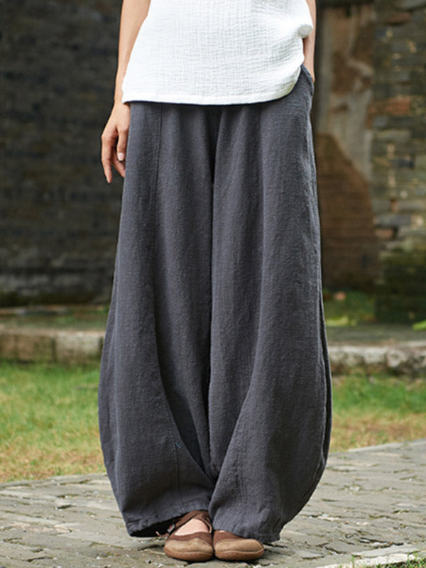 Pantalones vintage cómodos de lino con bolsillo de lino suave para mujer