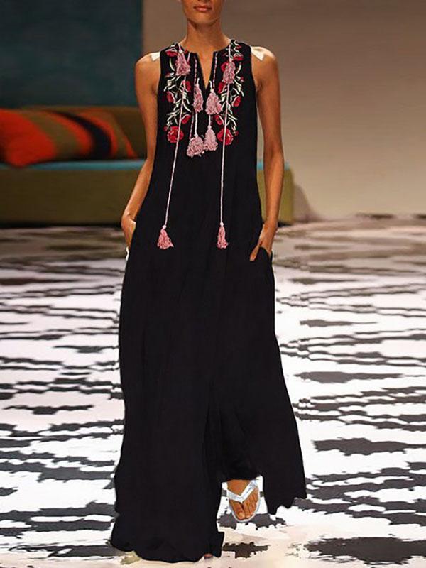 Vestido casual vintage con estampado floral y cuello en V