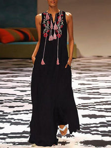 Vestido casual vintage con estampado floral y cuello en V