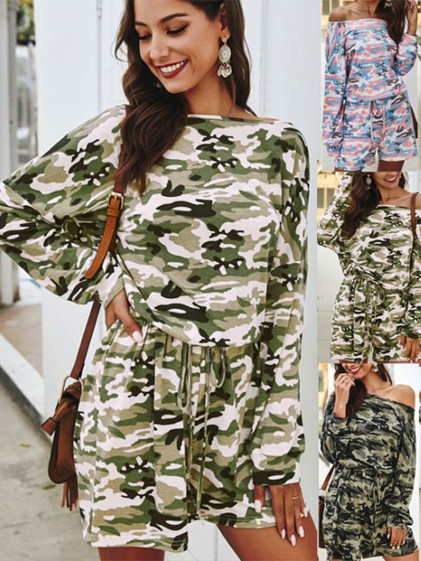 Dameno kamufliažo atsitiktinis nėrinių trumputis