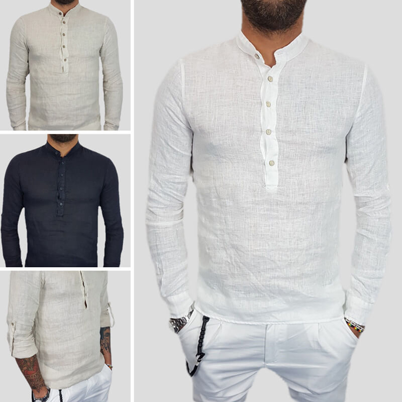 Vyriškos vasaros kvėpuojančio stovo apykaklė Patogūs marškinėliai su ilgomis rankovėmis