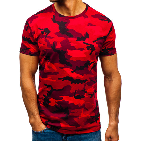 Camisa de cuello redondo con estampado de camuflaje para hombre