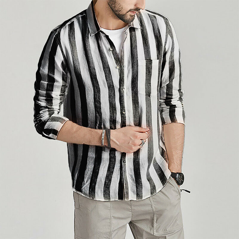 Camisa de lino natural ligera a rayas cómoda para hombre