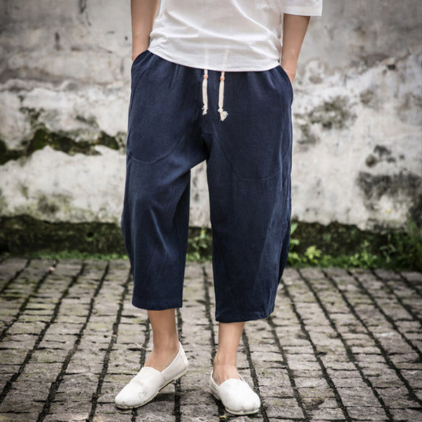 Pantalones sueltos de algodón y lino.