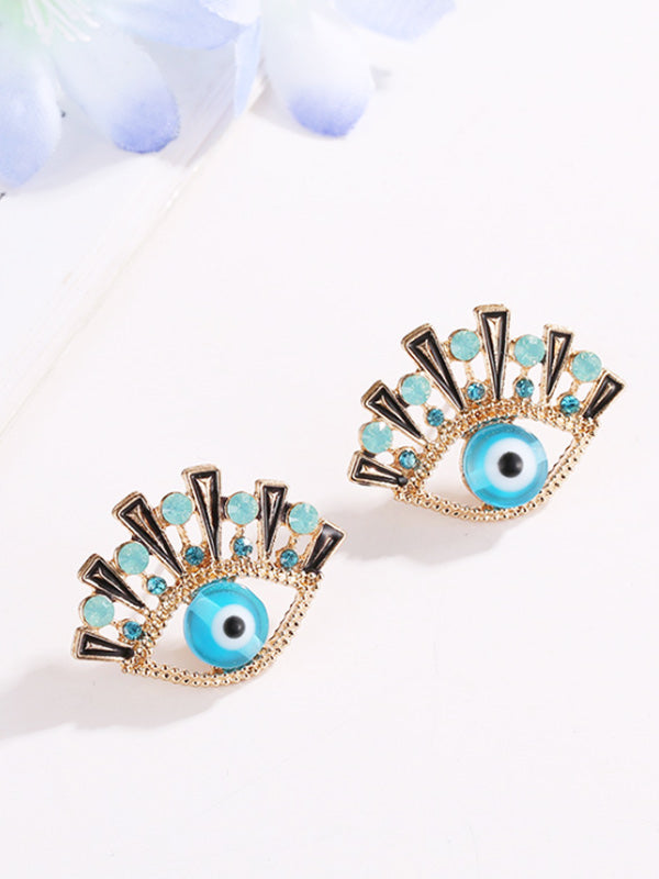 Pendientes vintage de mujer azul con pedrería