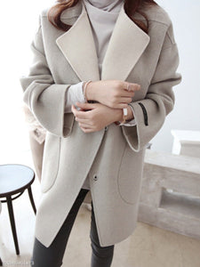 Lapel Patch Pocket Plain Woolen Coat