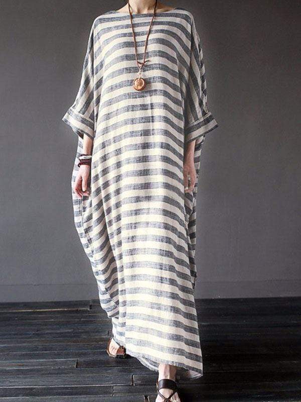 Vestido de lino de algodón de gran tamaño a rayas