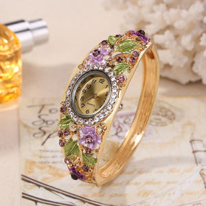Reloj de pulsera de flores de cristal de lujo