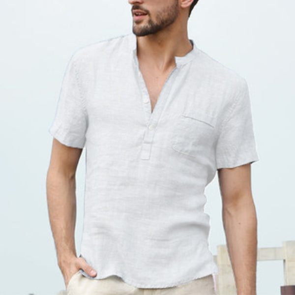 Atmungsaktives Kurzarmhemd mit schmalem Kragen aus Leinen für Herren