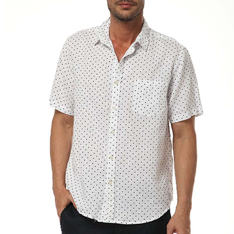 Vyriški madingi kvėpuojantys, patogūs polka dot marškiniai, pagaminti iš lino, trumpomis rankovėmis