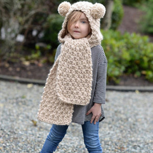 Hand-knitted wool warm hat and scarf set