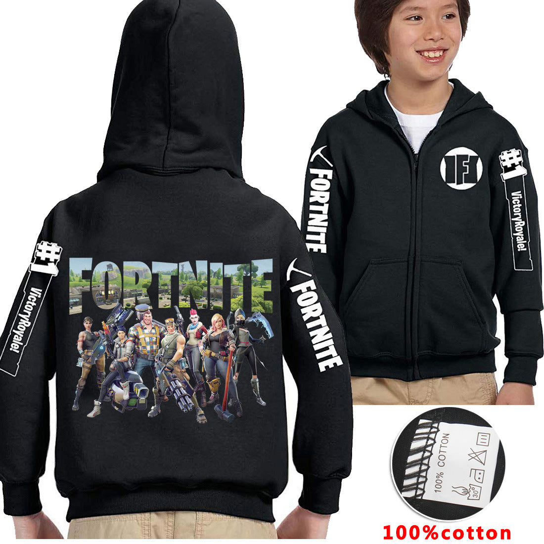 Fortnite Print Long Sleeve Zipper Sweater for Kids
