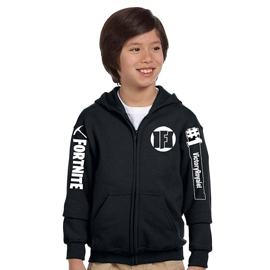 Fortnite Print Long Sleeve Zipper Sweater for Kids