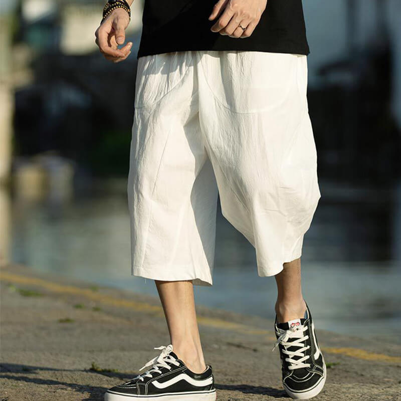 Pantalones de lino natural liso de verano para hombre