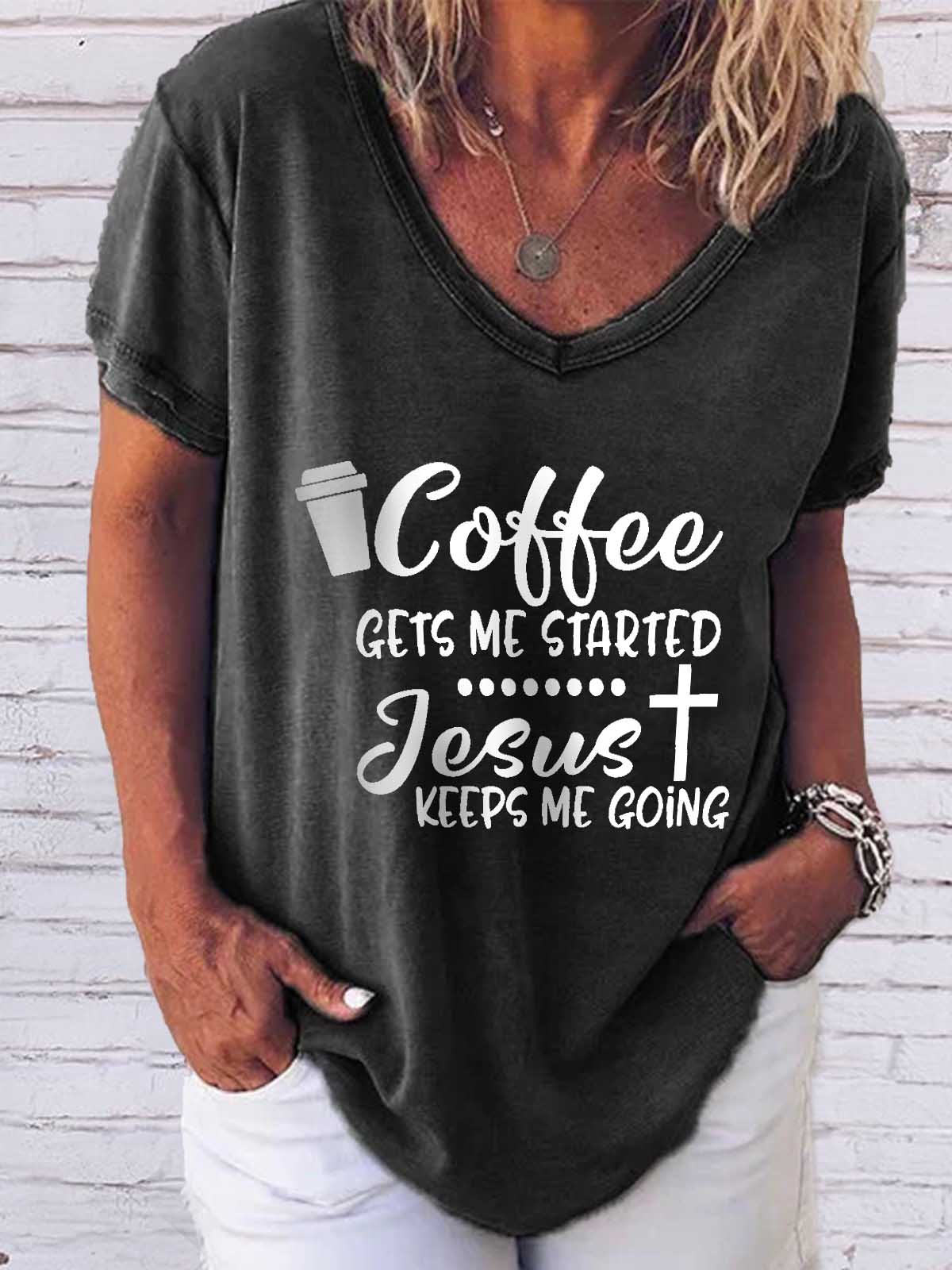 Kaffee bringt mich zum Laufen Jesus hält mich am Laufen Kurzarm T-Shirt