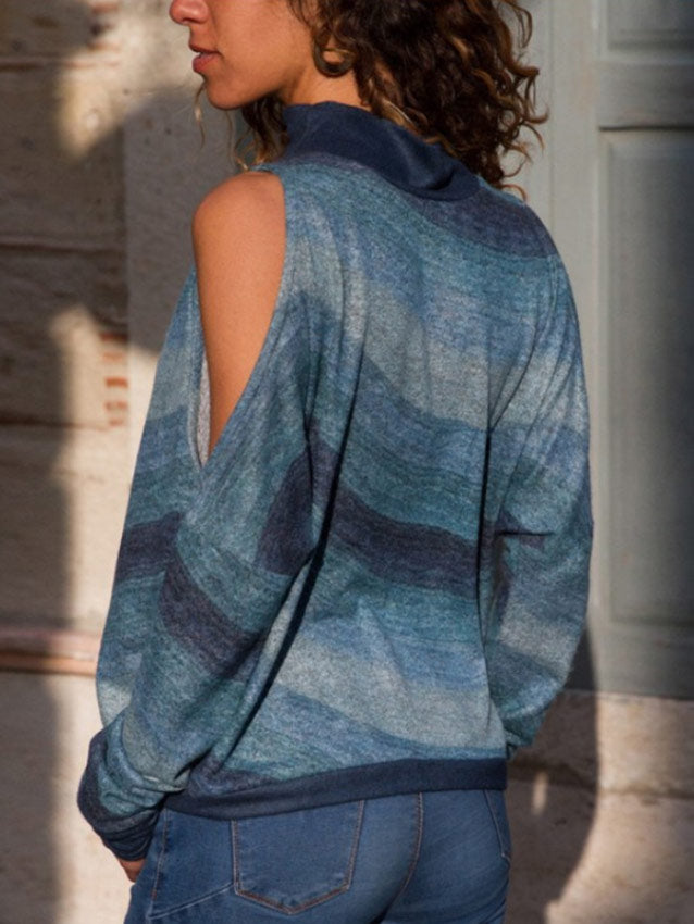 Top de punto de mujer de manga larga con estampado geométrico