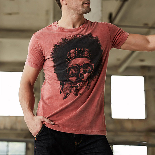 Vyriški madingi medvilnės kaukolės marškinėliai trumpomis rankovėmis