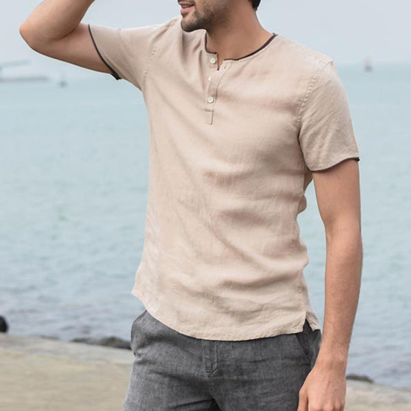 Leichtes Kurzarmhemd aus Leinen in Kontrastfarbe für Herren