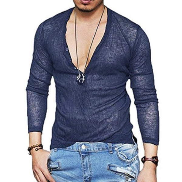 Schlankes Langarm-T-Shirt mit V-Ausschnitt für Herren