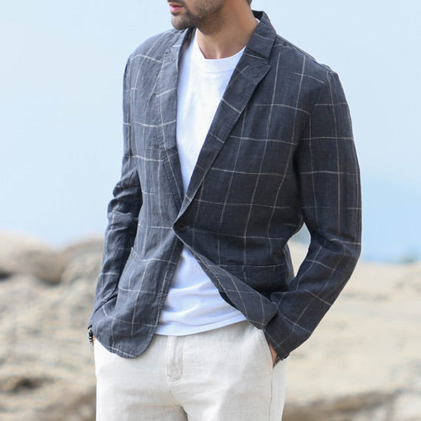 Traje casual a cuadros de lino para hombres