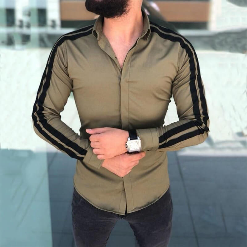 Camisa de algodón cómoda de manga larga a rayas clásica para hombres