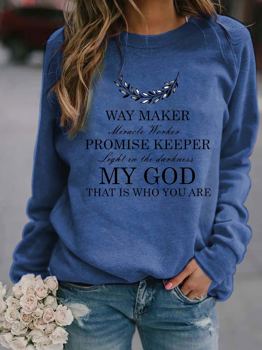 Frauen WAY MAKER Miracle Worker VERSPRECHEN HALTER Licht in der Dunkelheit MEIN GOTT, DER IST, WER SIE SIND Blatt-Sweatshirt