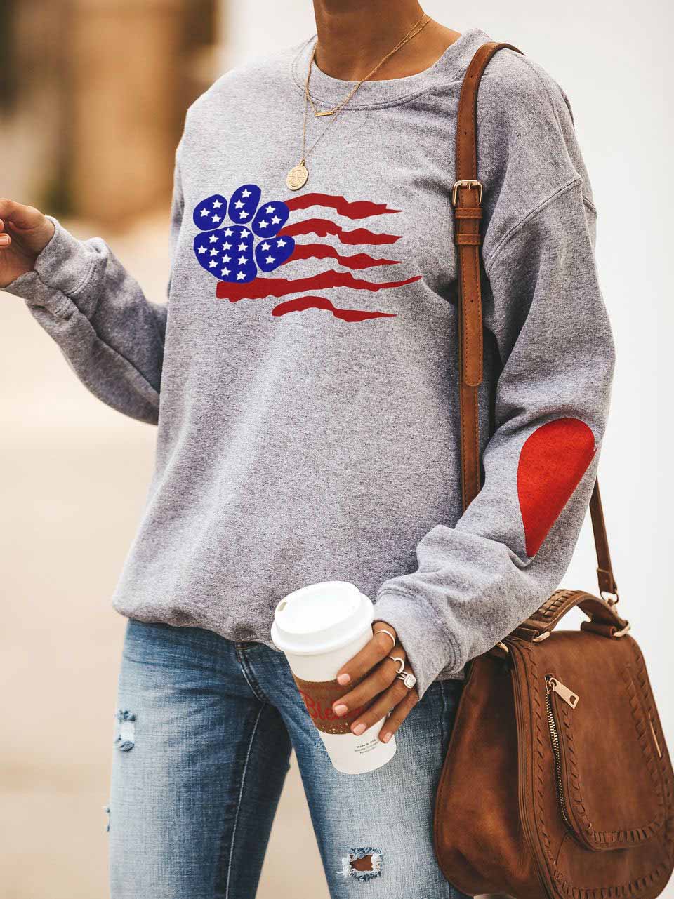 Suéter Langarm con estampado de pata de bandera de Estados Unidos